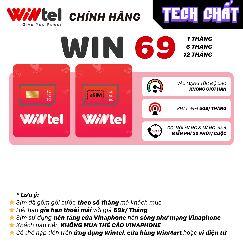 Combo SIM 4G Wintel số khá đẹp (có eSim) kèm chọc sim gọi miễn phí, vào mạng tốc độ cao không giới hạn tốc độ sóng khỏe