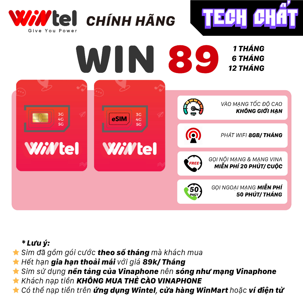 Combo SIM 4G Wintel số khá đẹp (có eSim) kèm chọc sim gọi miễn phí, vào mạng tốc độ cao không giới hạn tốc độ sóng khỏe