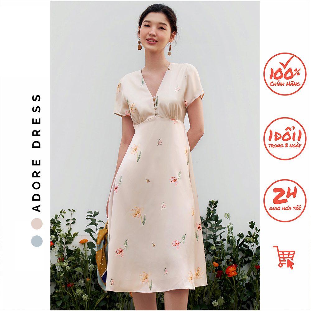 Đầm midi dresses lụa vani hoa nhỡ 311DR2018  ADORE DRESS