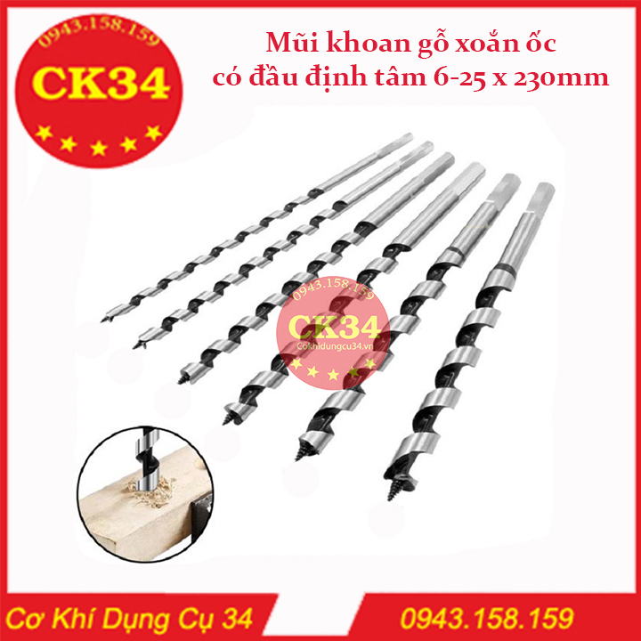 Bán lẻ - Mũi khoan gỗ xoắn ốc có đầu định tâm đủ size từ 6mm-25mm dài 230mm