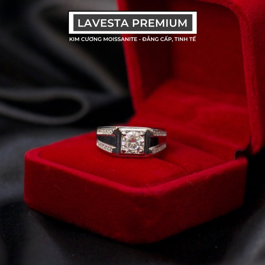 Nhẫn kim cương Moissanite nam 6,5 ly kiểm định GRA KC39 LAVESTA mẫu đá lịch lãm thời thượng