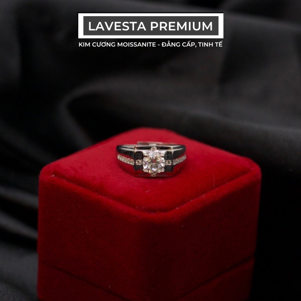 Nhẫn kim cương Moissanite nam 6,5 ly kiểm định GRA KC55 LAVESTA mẫu đá lịch lãm sang trọng