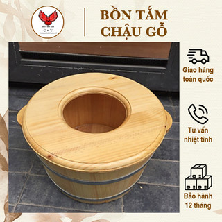 Chậu gỗ ngâm chân gỗ thông ⚡ HÀNG LOẠI 1 ⚡ Chậu ngâm chân có nắp kết hợp xông phụ khoa, chậu spa thư giãn