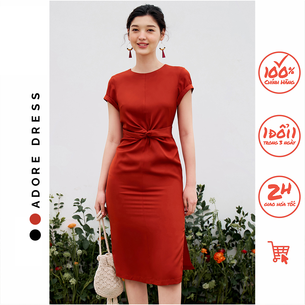 Đầm midi dress đũi cam đất vặn eo 311DR2051 ADORE DRESS