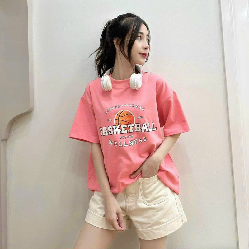 Set áo thun hồng kèm quần short kaki phong cách đơn giản ks3003