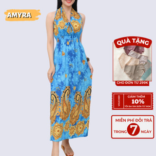 Váy maxi đi biển cho mẹ mua hè, mặc ở nhà bigsize - Đầm đi biển maxi dáng dài hơ lưng trung niên tole lanh hoa MX050