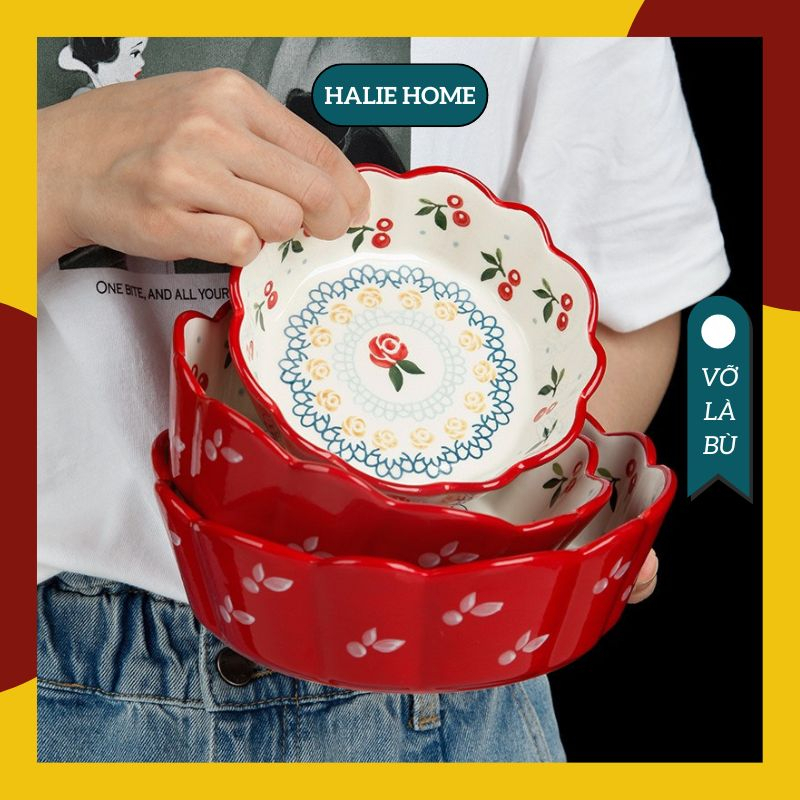 Bát Tô Sứ Cherry Viền Cánh Hoa Xinh Xắn Các Size