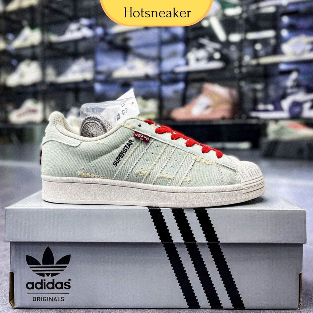 Giày Sneaker Nam Nữ Superstar Levis Vải Canvas Dây Đỏ (tặng vớ +fullbox + freeship)