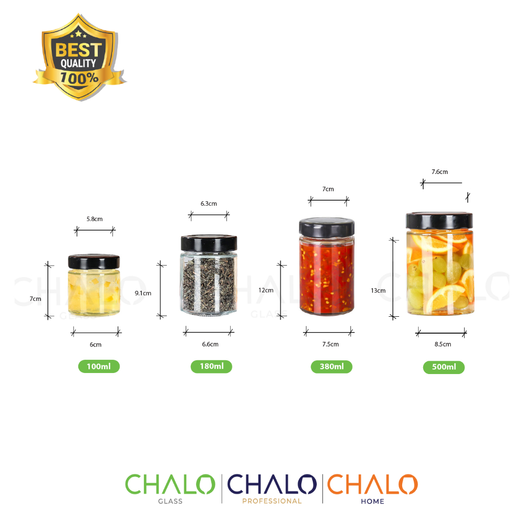 Hũ thuỷ tinh nắp thiếc dáng trụ 100ml - 180ml - 380ml