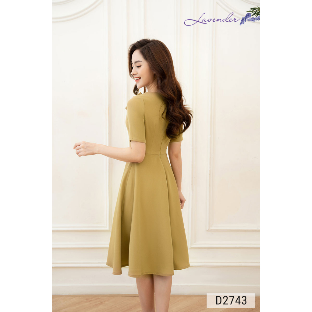 Đầm công sở thiết kế LAVENDER FASHION vàng cốm dáng xòe nơ ngực D2743