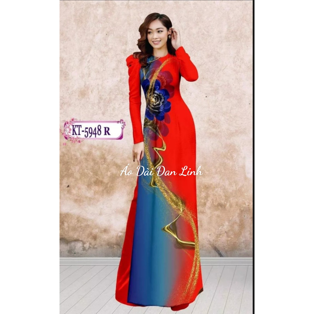{AD948} Áo dài in 3D tay bồng hoa tiết đẹp và sang - Áo Dài Đan Linh