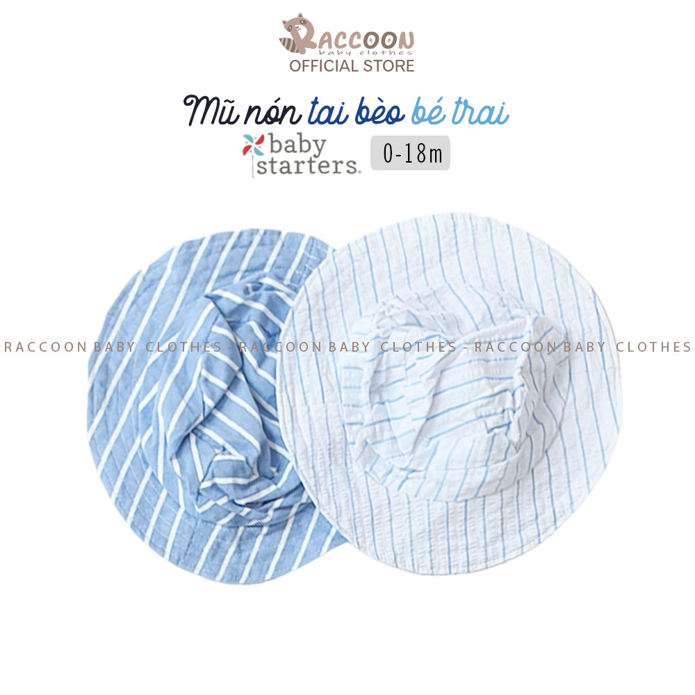 Mũ nón tai bèo chất Cotton mỏng nhẹ họa tiết biển xanh xuất dư bé trai Baby Starters