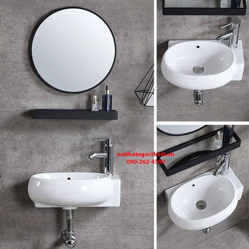Lavabo sứ treo tường chậu rửa mặt men nano chống bám bẩn treo góc