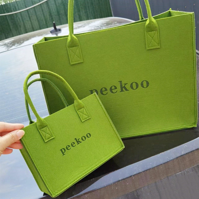 Set 2 túi xách tay in chữ Peekoo màu xanh bơ dành cho nữ Hot trend 2022 siêu thời thượng