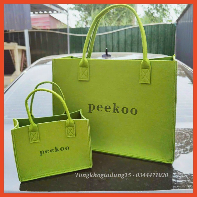 Set 2 túi xách tay in chữ Peekoo màu xanh bơ dành cho nữ Hot trend 2022 siêu thời thượng