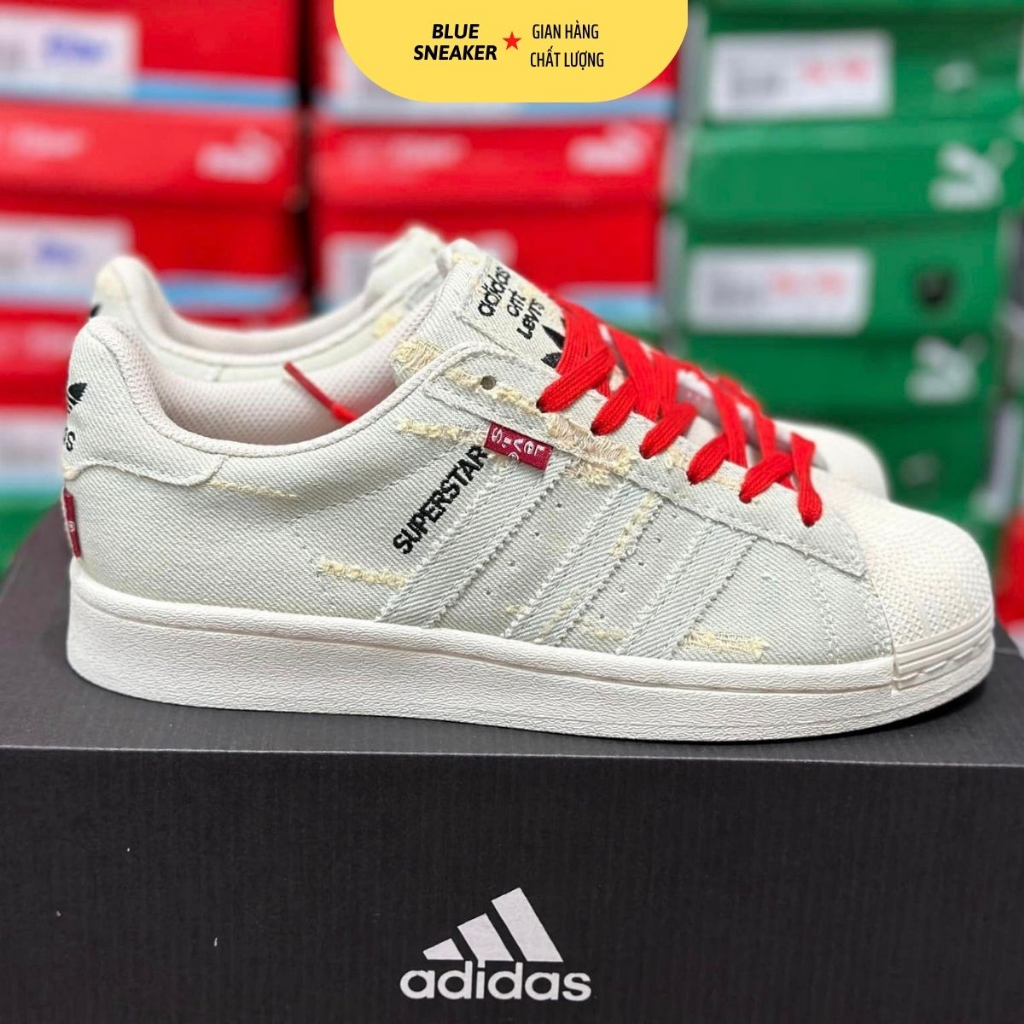 [ Siêu Sale ] Giày Sneaker Nam Nữ Superstar Levis Dây Đỏ (tặng vớ +fullbox + freeship)