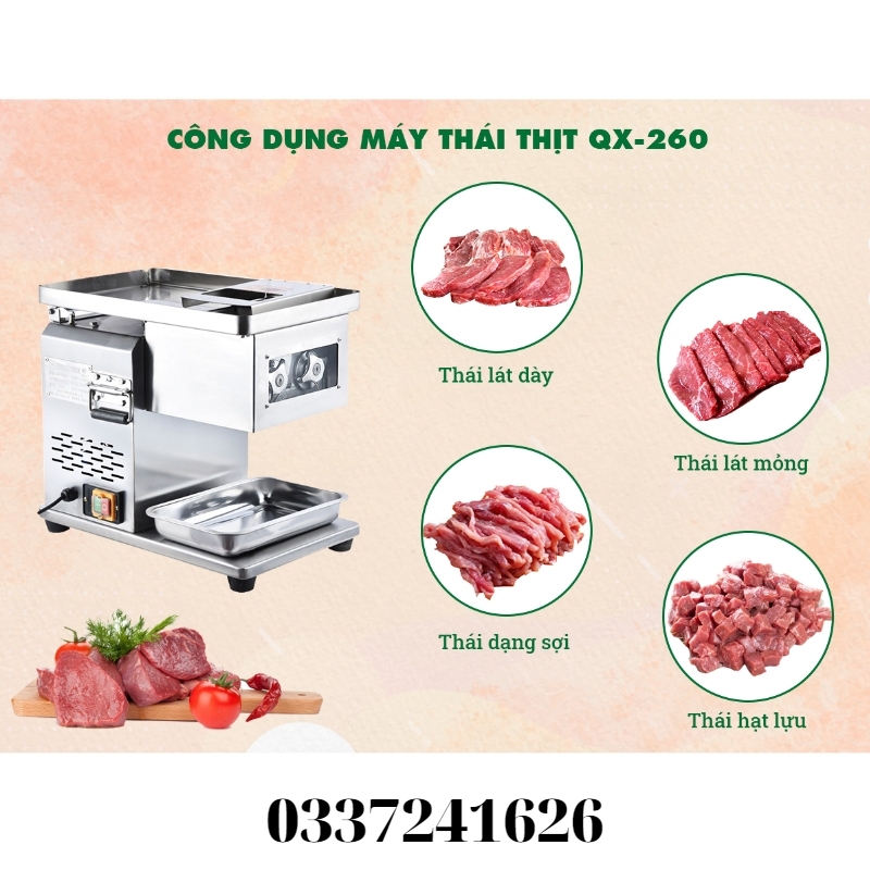 Máy thái thịt tươi sống QX260 ,công suất 1100W, năng suất 250kg/giờ, bộ dao thay thế, máy cắt thịt ,máy xắt thịt