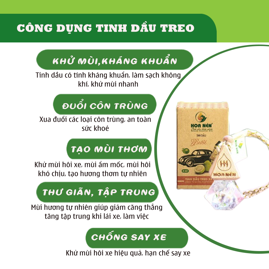 Tinh dầu treo Bưởi - Hoa Nén - Hương thơm mát, khử mùi, ẩm mốc, đuổi muỗi, côn trùng