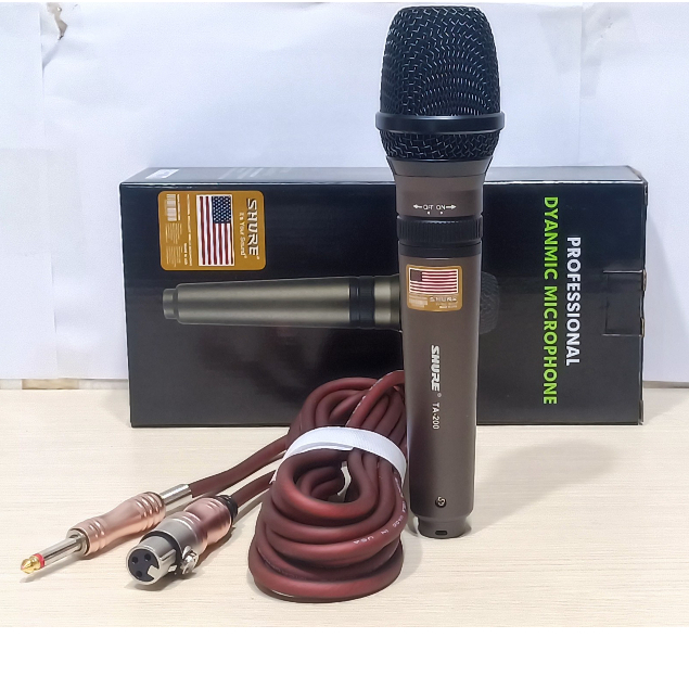 Micro karaoke có dây SHURE-TA-200 thương hiệu MỸ, mic hát nhẹ tiếng, trong dùng cho dàn karaoke