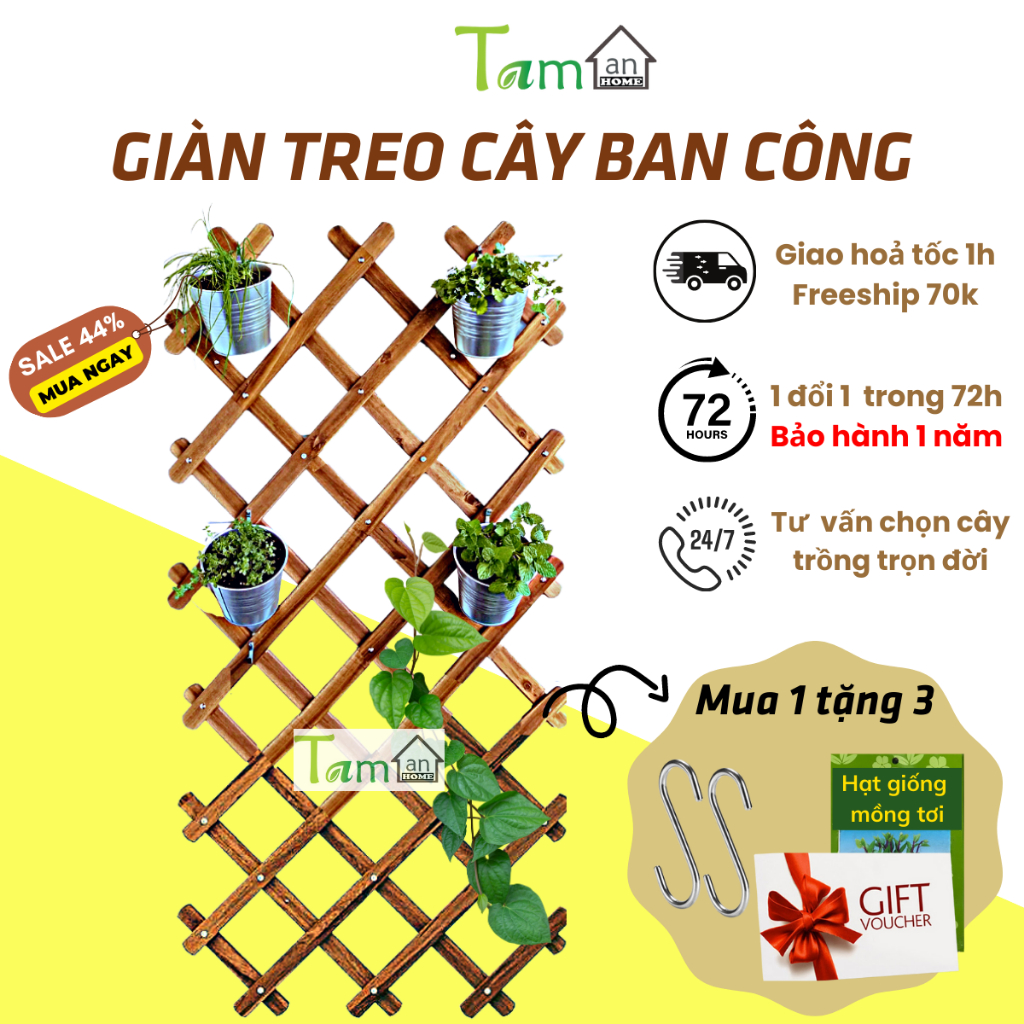Giàn gỗ treo cây ban công giàn leo cho cây Taman Home gỗ tràm chịu mưa nắng, hàng xuất khẩu Thuỵ Điển