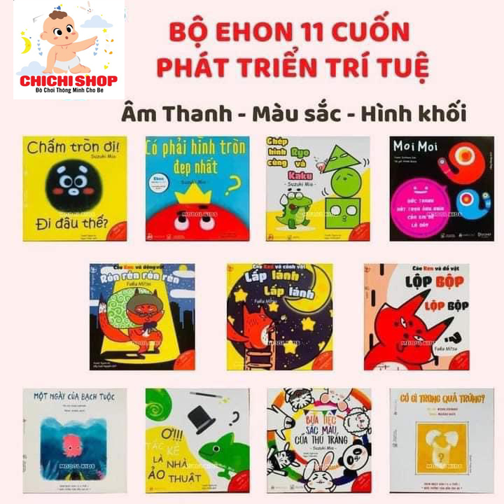 Đồ Chơi Cho Trẻ Sơ Sinh, Combo 11 Cuốn E.h.o.n Moi Moi- Màu Sắc-Âm Thanh-Hình Khối Giúp Trẻ Phát Triển Thị Giác