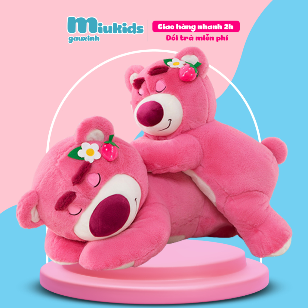 Gấu Dâu Lotso Disney Dáng Nằm MIUKIDS. Gấu Bông Lotso Dâu Tây Siêu Dễ Thương Hot Hit Lông Xù TH208