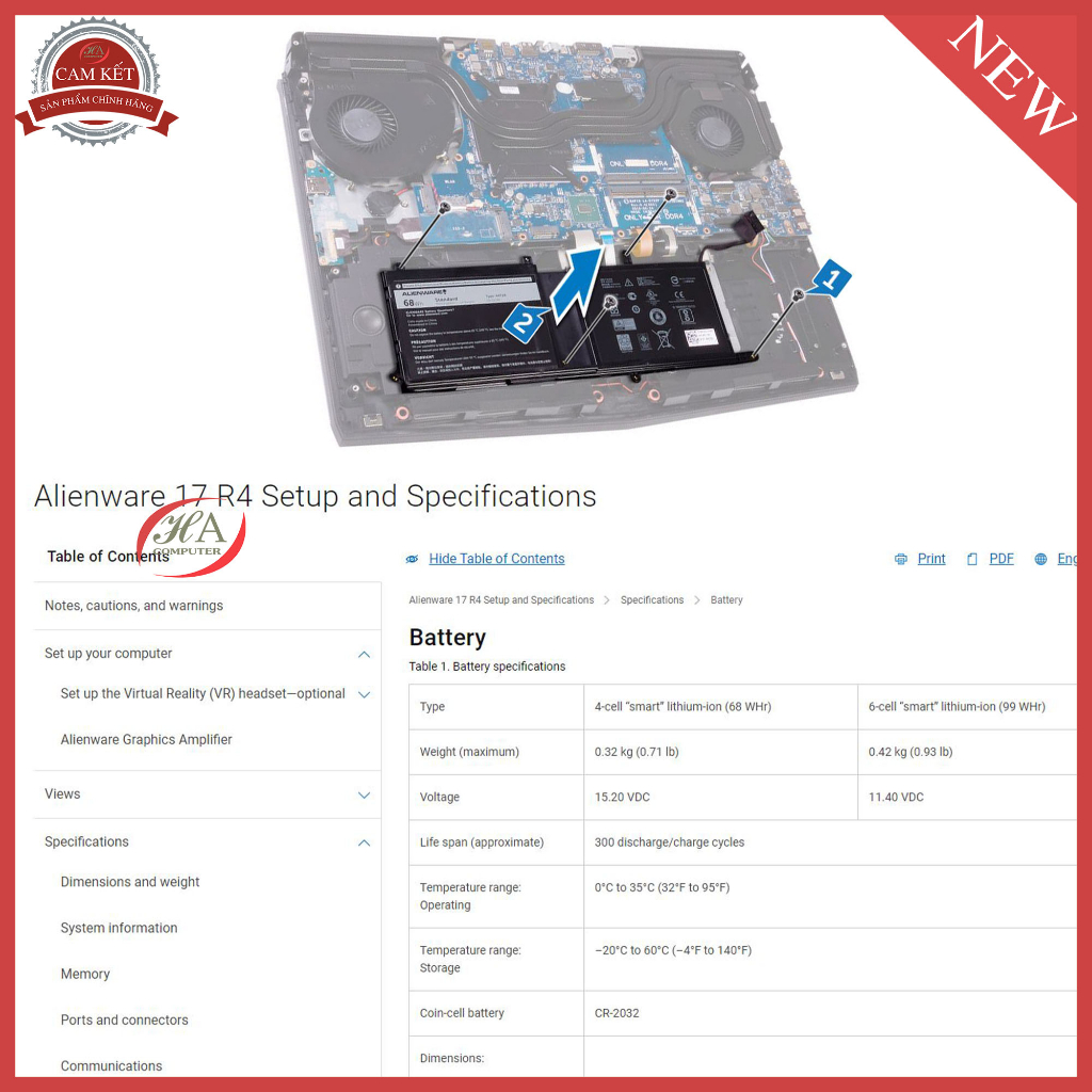 Pin dell Alienware 17 R4