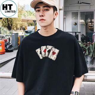 Áo thun tay lỡ thiết kế Unisex họa tiết tứ quý át bài tây basic local brand HT Limited, 100% Cotton Cao Cấp dày mát