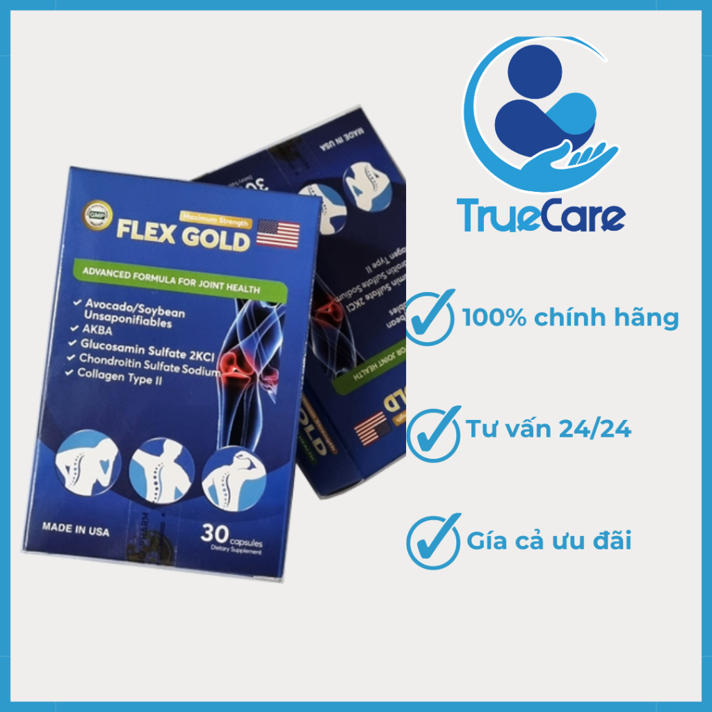 VIÊN UỐNG XƯƠNG KHỚP FLEX GOLD MỸ HỘP 30 VIÊN GIẢM ĐAU NHỨC THOÁI HÓA KHỚP TRUECAREPHARMA