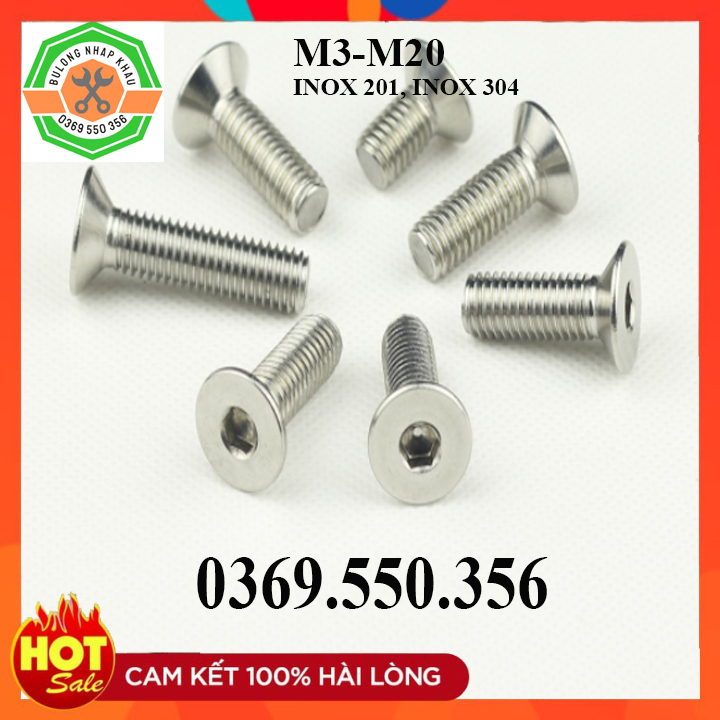 Bulong lục giác chìm, bulong cle đầu bằng M10 combo 20