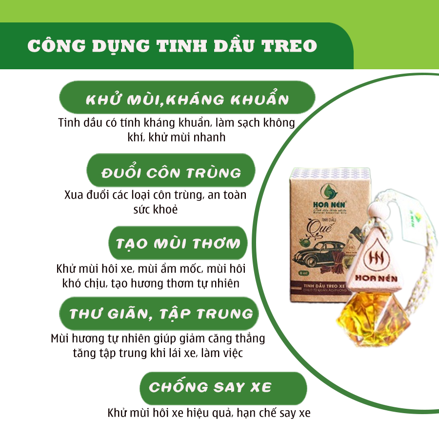 Tinh dầu treo Quế - Hoa Nén - Khử mùi, thư gi.ãn, giảm say xe - 8ml