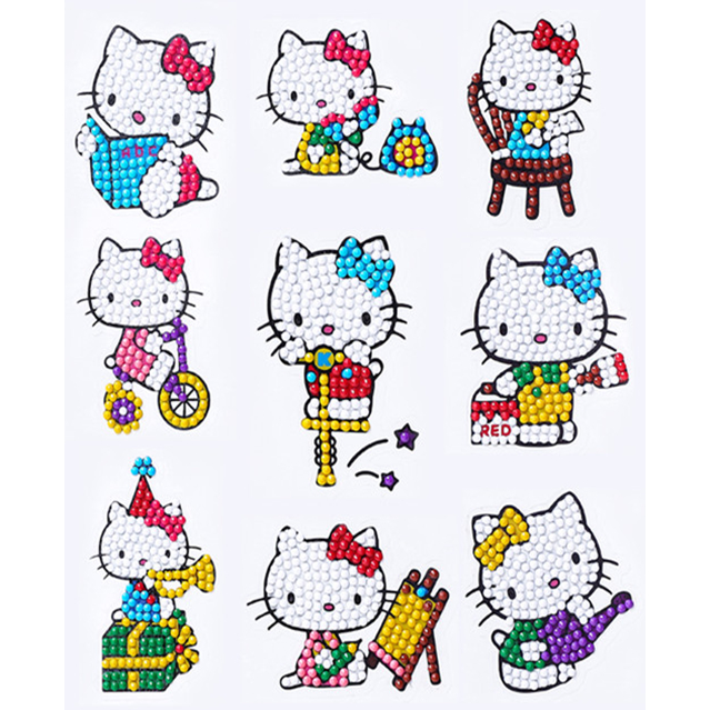 Bộ tranh đính đá mini dạng stickers, Bé tự đính Hello Kitty