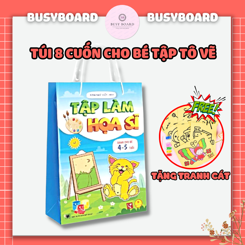 Đồ Chơi Tô Màu Bé Tô Màu Song Ngữ Anh Việt Phát Triển Trí Thông Minh Cho Bé 2-6 Tuổi Bộ 8 Quyển