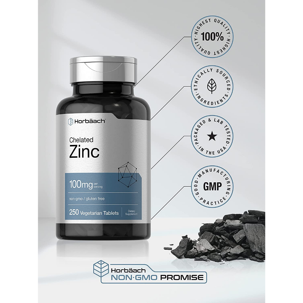 Horbaach Chelated Zinc 100mg - Viên uống bổ sung kẽm 250 viên