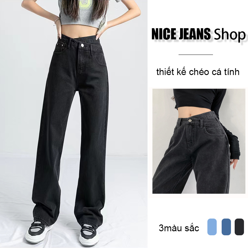 Quần jean nữ ống rộng ống đứng lưng cao cạp cao ống suông quần baggy nữ thết kế cá tính eo ko theo quy tắc-681