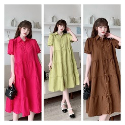 Váy bầu cao cấp siêu sang🌸chất lụa hàn mát mềm mịn thấm hút mồ hôi 🌸free size 43~70kg - Tổng kho váy bầu - HT-KidsMomy