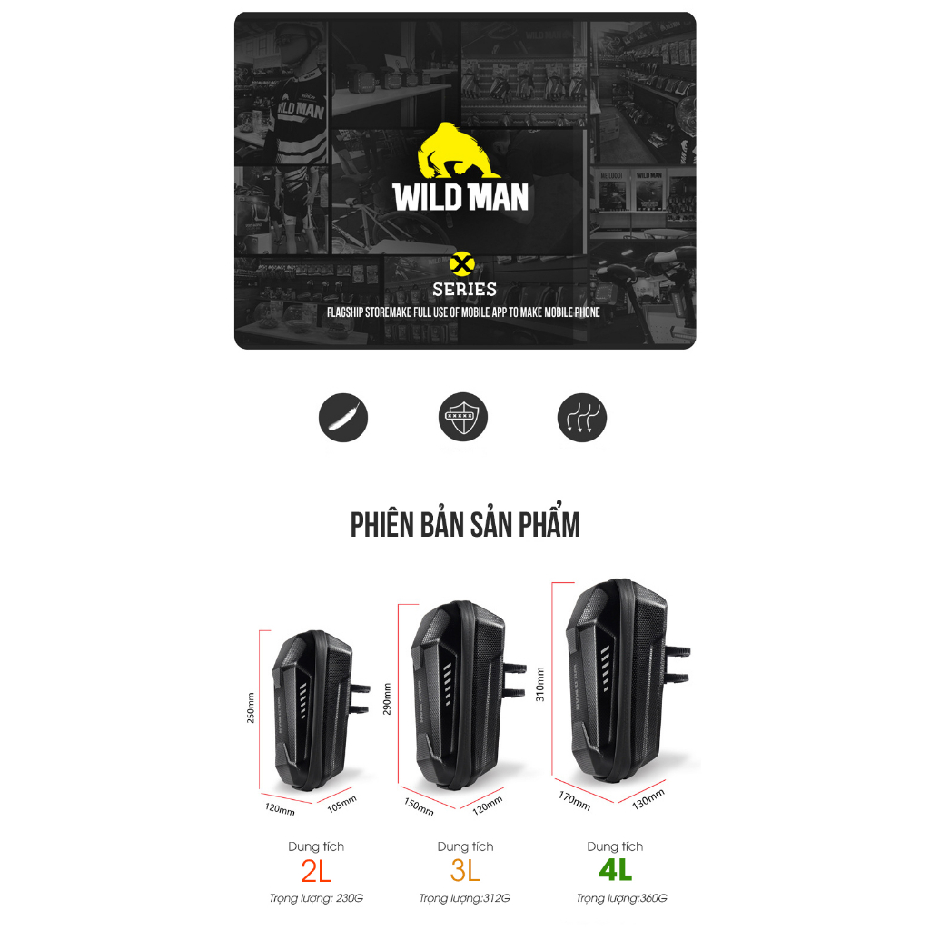 ZÓNG® Túi treo khung xe đạp, xe điện chống nước WILD MAN ES8X