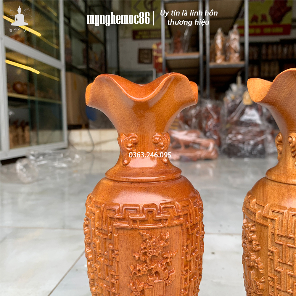 Cặp Lục bình Tứ Quý gỗ Bách xanh hương đá dùng trang trí phòng ban thờ siêu thơm cao 30cm