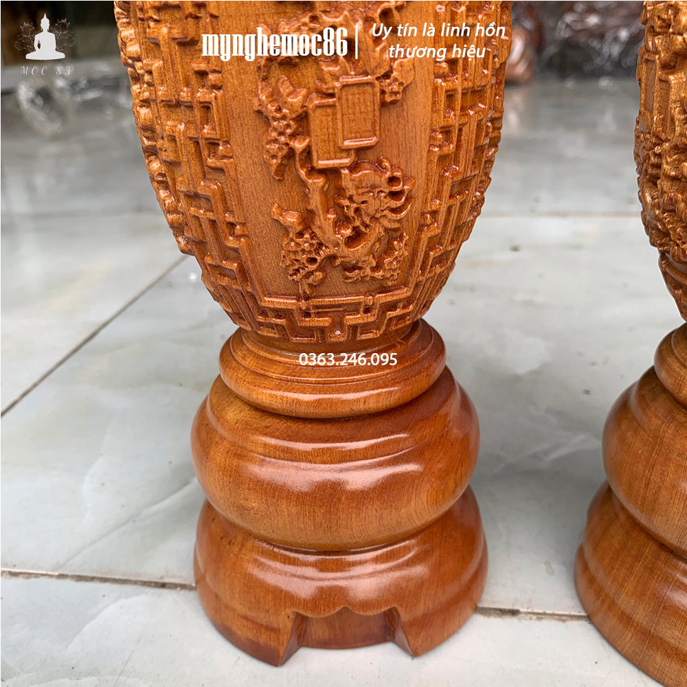 Cặp Lục bình Tứ Quý gỗ Bách xanh hương đá dùng trang trí phòng ban thờ siêu thơm cao 30cm