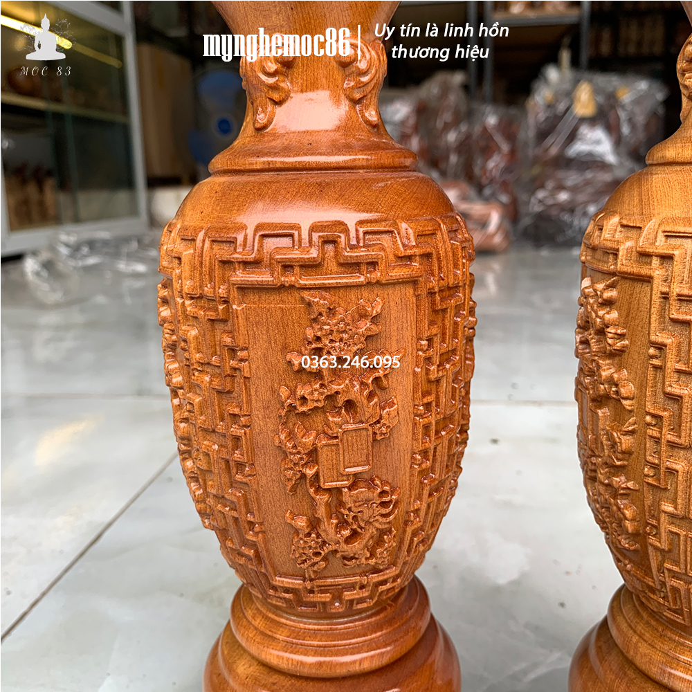 Cặp Lục bình Tứ Quý gỗ Bách xanh hương đá dùng trang trí phòng ban thờ siêu thơm cao 30cm