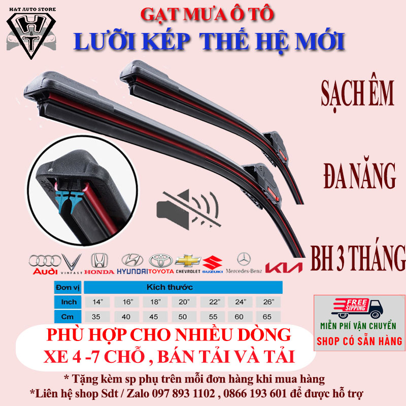 Gạt mưa silicon lưỡi kép Cao cấp thế hệ mới, Gạt mưa kính lái ô tô siêu sạch, siêu tiết kiệm
