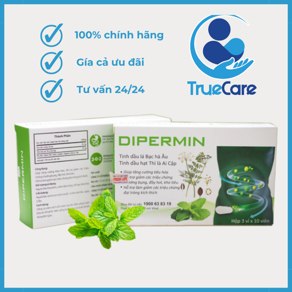 DIPERMIN HỘP 30 VIÊN HỖ TRỢ GIẢM VIÊM ĐẠI TRÀNG KÍCH THÍCH VÀ RỐI LOẠN TIÊU HÓA ĐẦY HƠI CHƯỚNG BỤNG TRUECARE