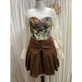 [Sẵn Hàng]♥️Set Áo Vintage+Chân Váy Nâu(ảnh thật)Size S,M,L,XL