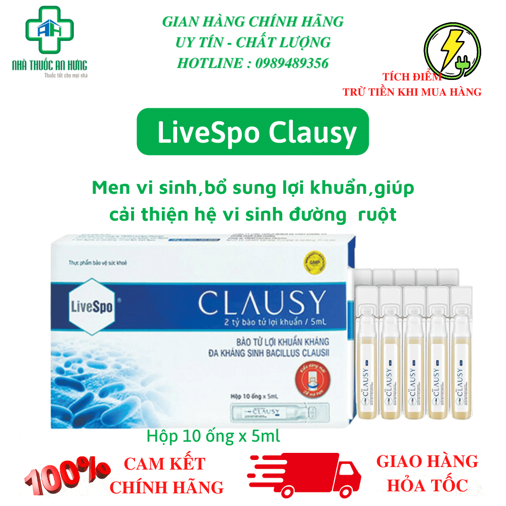 Men Vi Sinh Livespo Clausy - Giảm Rối Loạn Tiêu Hóa,Giảm Đầy Hơi, Khó Tiêu (Hộp 10 ống)