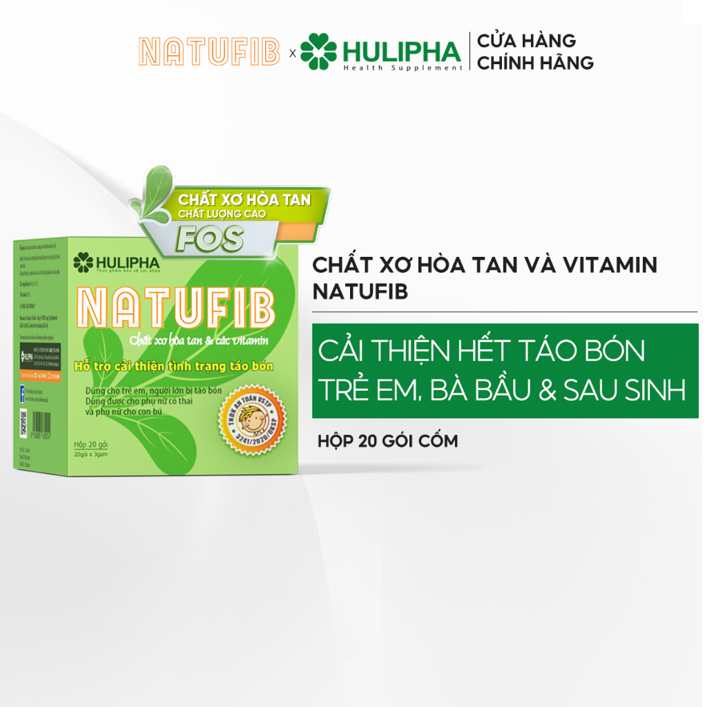 Chất Xơ Hòa Tan Natufib Hỗ Trợ Phòng Táo Bón An Toàn Và Bổ Sung Chất Xơ, Vitamin Cho Bà Bầu, Trẻ Nhỏ Hộp 20 Gói