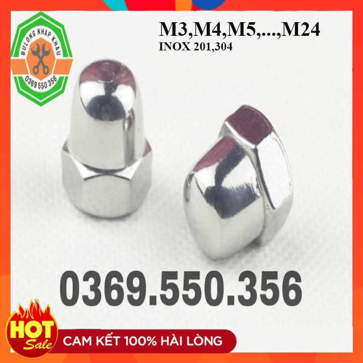 Ecu mũ M10,M12.M14.M16 inox