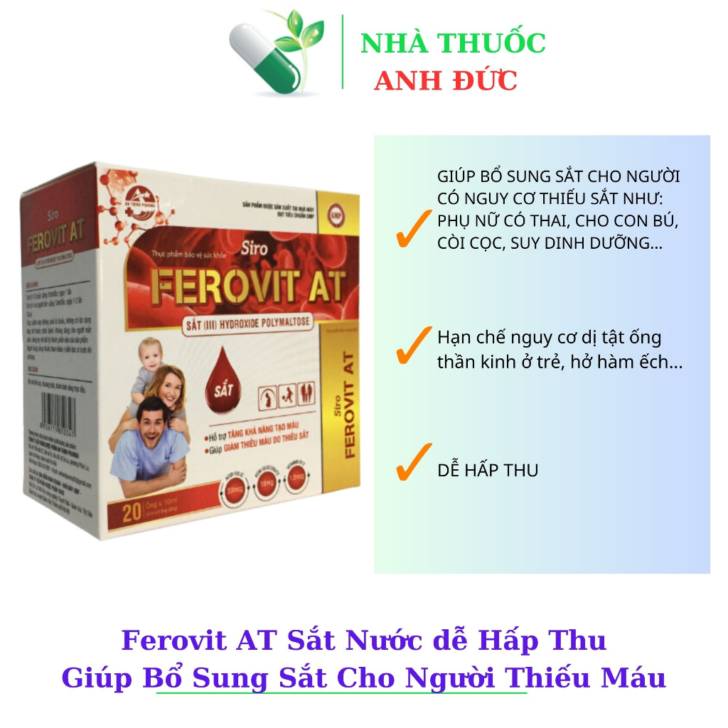 Ferovit AT giúp Bổ sung sắt, Axit folic, Vitamin B12 bổ máu, chống dị tật ống dây thần kinh, hở hàm 
