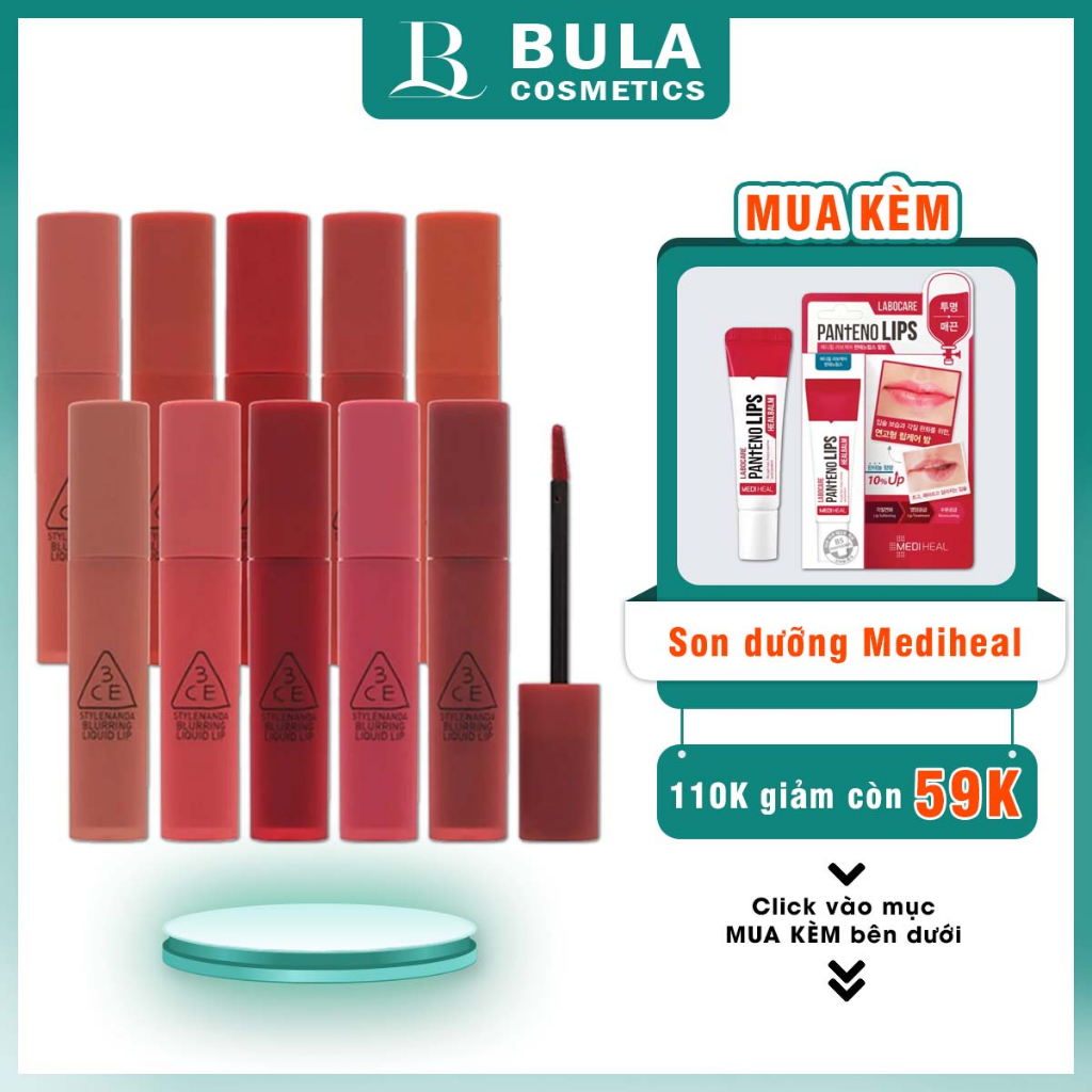Son 3CE Blurring Liquid Lip, Son Kem Lì Mềm Mịn Nhẹ Môi (Full Màu)
