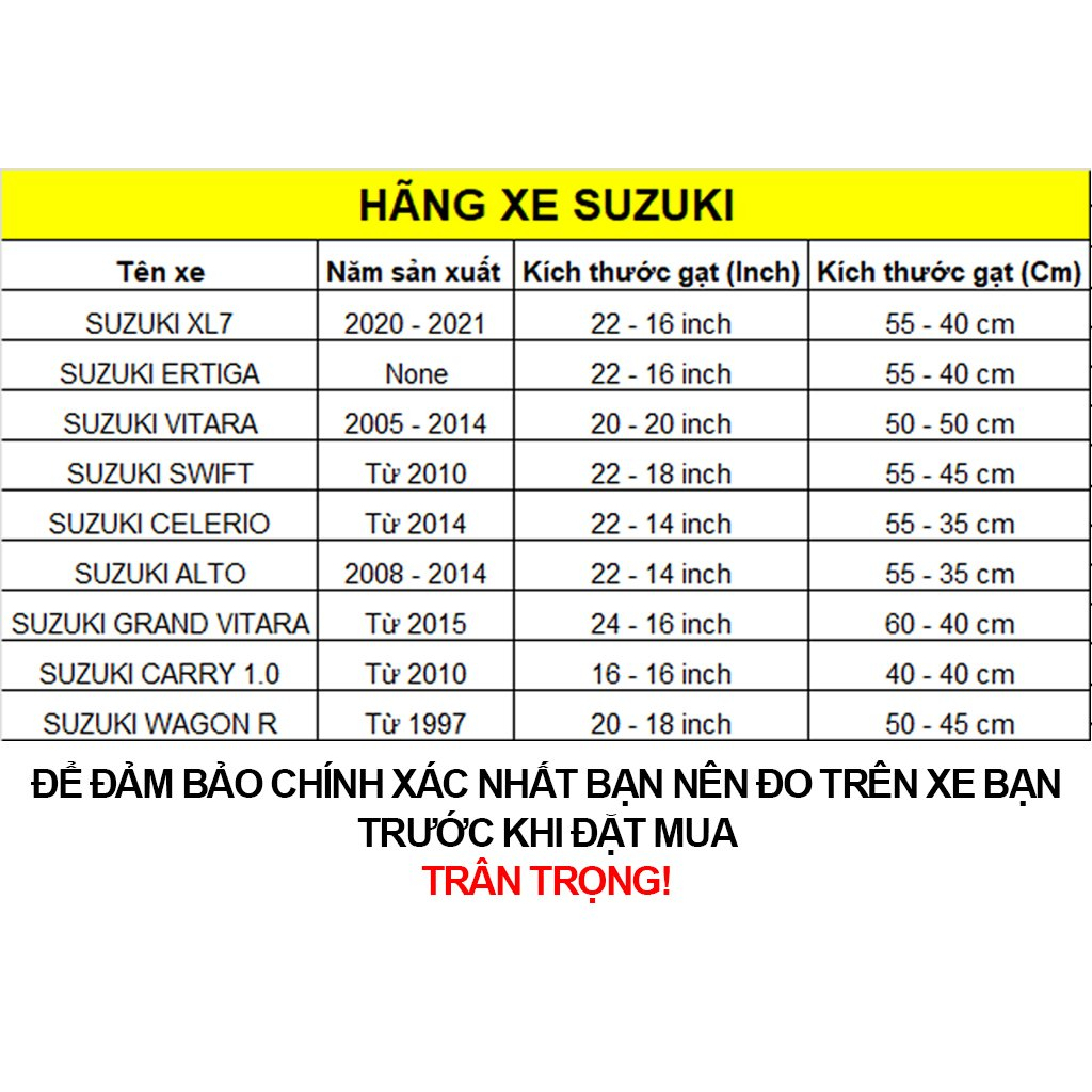 Bộ gạt mưa lưỡi kép cao cấp, cặp cần gạt kính nước mưa 2 lưỡi khung mềm ô tô SUZUKI XL7, ERTIGA, VITARA, SWIFT, CELERIO