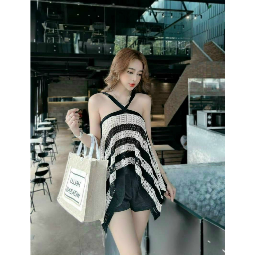 Áo len cổ yếm tà nhọn vạt chèo hàng đẹp co giãn thoáng mát cho nàng dạo phố